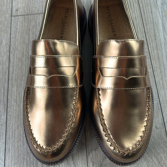 New nwot Kelsi Dagger Lens metallic bronze penny loafers - Picture 8 of 12